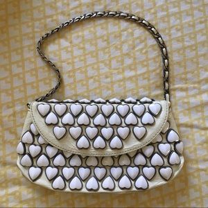 Betsey Johnson white purse heart studs chain stap